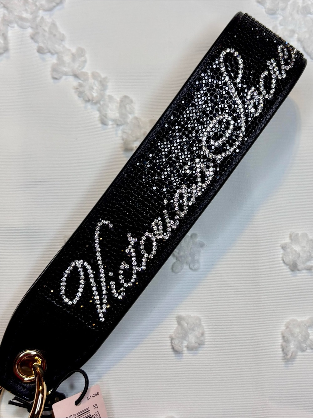 Victoria's Secret Black Wristlet Strap with Crystal Logo